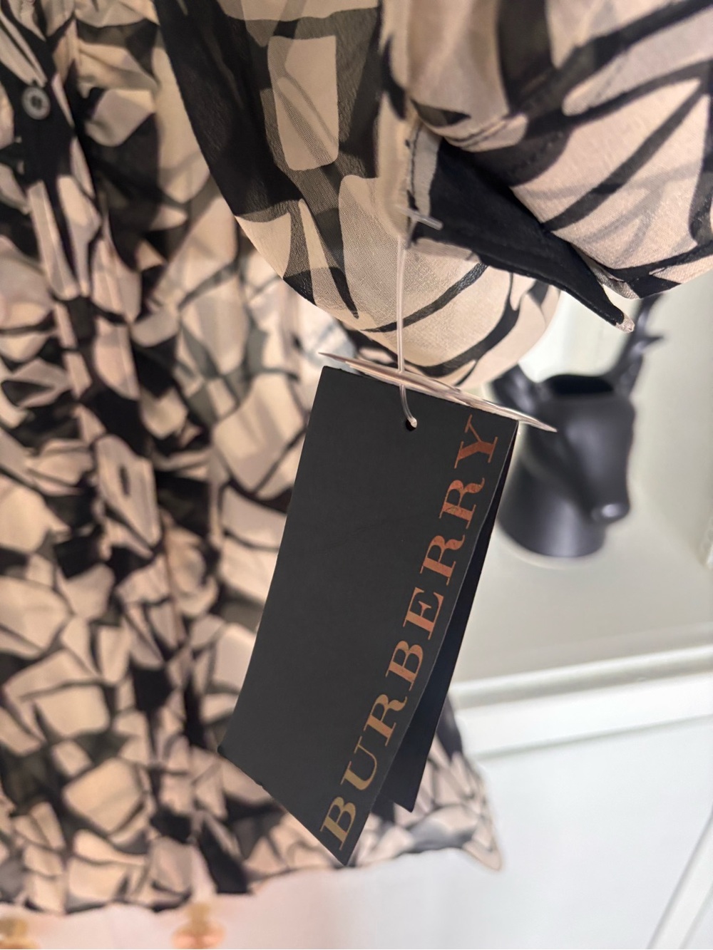 Burberry Black and Cream Geometric Long Sleeve Dress